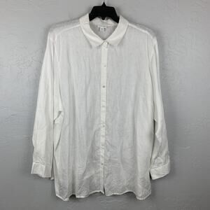 J.Jill Shirt Womens 4X White Love Linen Button Front Long Sleeve Collared Top